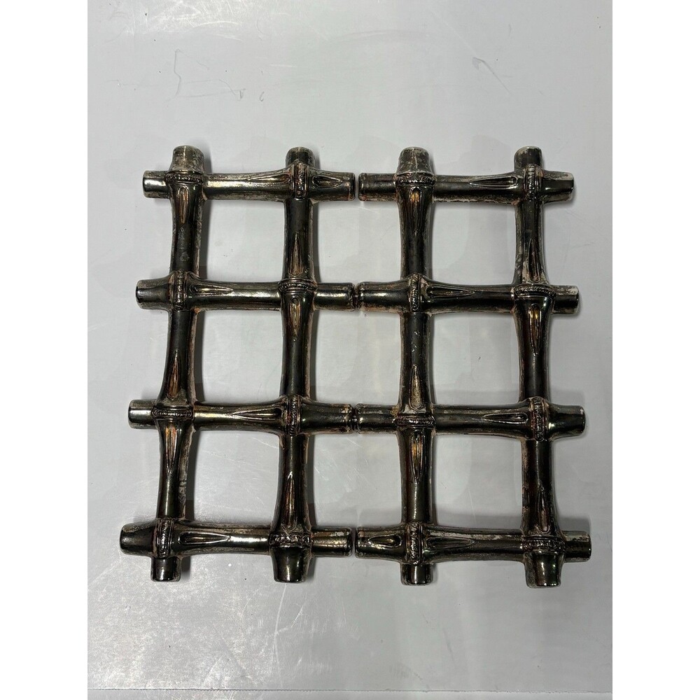 Vintage F.B. Rogers Expandable Trivet Faux Bamboo Silver Plate EP Zinc Italy